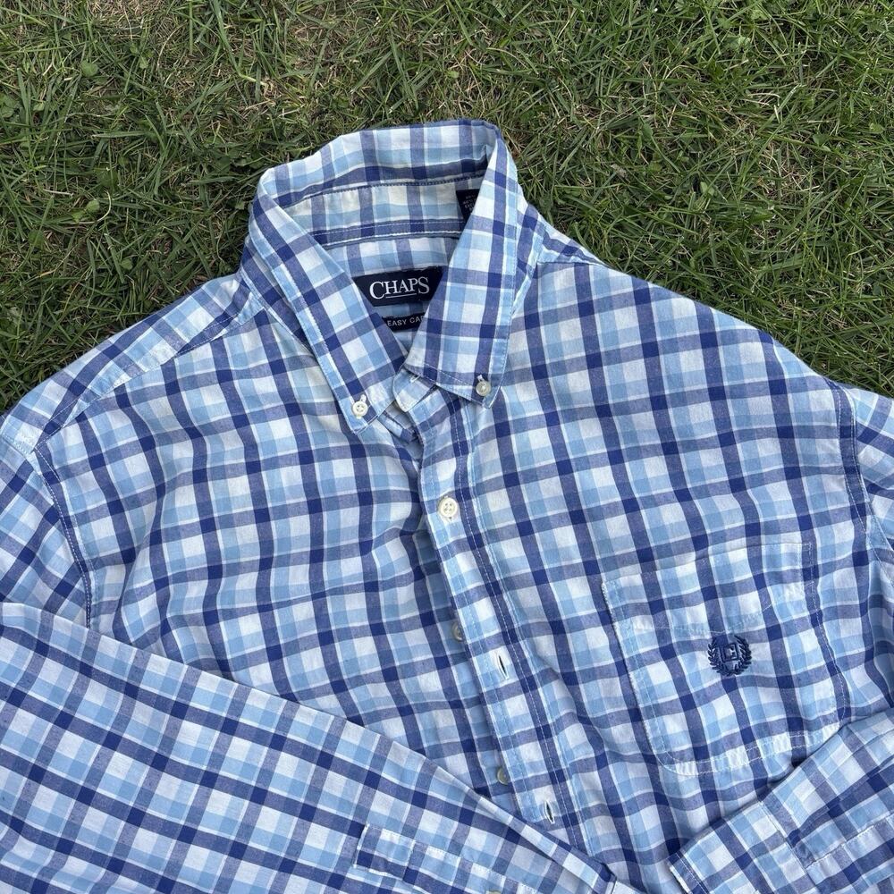Chaps Men’s Xl Blue/white Plaid Button Up Preppy Dress Up/casual Good Condition